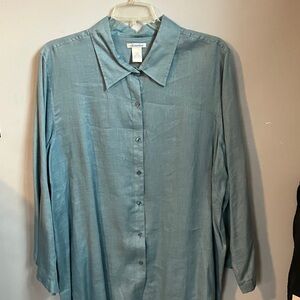 Women’s Dusty-blue Linen Button-Front Shirt